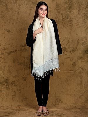 Solitary-Star Traditional Uttariya Stole from Bengal with Stripe Border