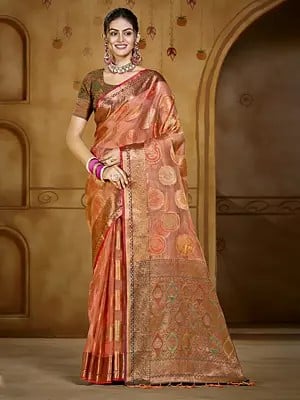 Organza All Over Woven Motifs Festival Wear Saree With Tassels Pallu