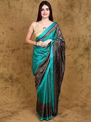 Art Silk Saree with Warli Folk Figures Printed Border and Pallu