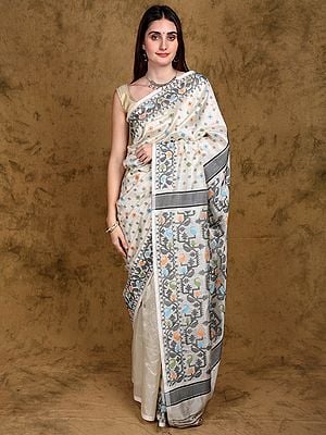 Cannoli-Cream Pure Cotton Dhakai Jamdani Handloom Saree from Bengal