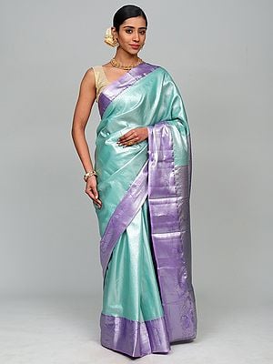 Saree from Bangalore with Woven Motifs in Silver Colored Thread