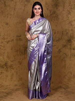 Saree from Bangalore with Woven Motifs in Silver Colored Thread