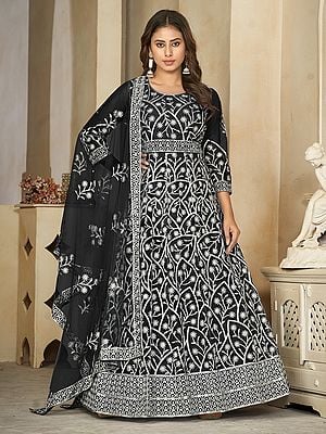 Heavy Embroidery Work Attractive Party Wear Net Anarkali Suit With Dupatta