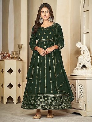 Georgette Elegant Sequins Work All Over Party Wear Anarkali Suit With Matching Dupatta