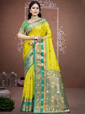 Paisleys Motifs Broad Border Party Wear Silk Saree With Blouse