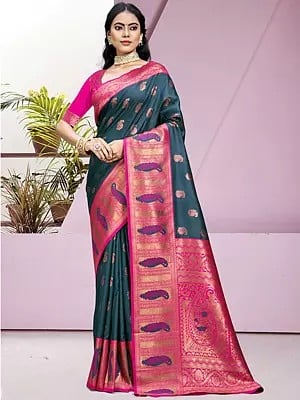 Wide Border Festive Wear Silk Saree With Attractive Big Paisleys Motifs Pallu