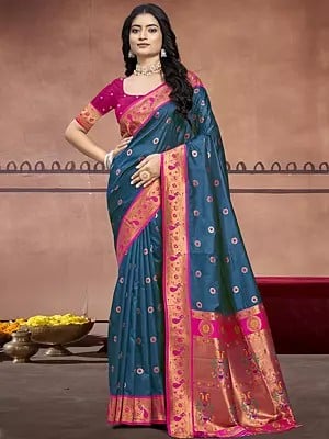 Designer Silk Saree With Peacock Pattern Border And Attractive Pallu