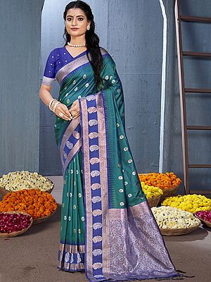 Traditional Paisley Pattern Border Silk Saree With Tassels Pallu For Festivals