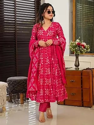 Debian-Red Party Wear Heavy Digital Printed Full Flared Pure Muslin Anarkali Suit With Matching Dupatta