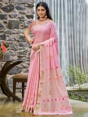 Traditional Festive Wear Weaving Work Cotton Saree With Tassels Striped Pallu