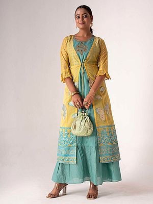 Gulf-Stream Art Silk Embroidery Work Designer Kurta With Floral Jacket For Casual Occasion