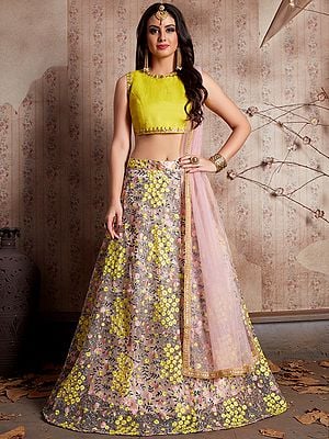 Soft Net Embellished All Over Floral Embroidery Work Lehenga Choli With Dupatta