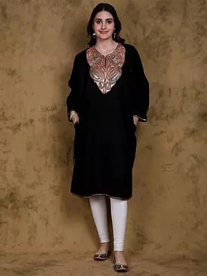 Bristol-Black Kashmiri Phiran with Tilla Embroidery on Neck