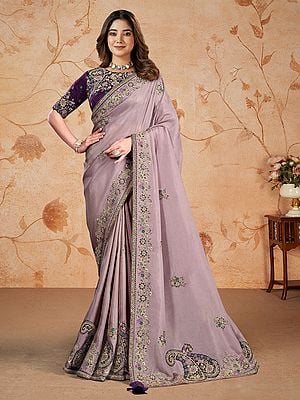 Silk Georgette Sequins And Golden Embroidery With Silver Stone Work Party Wear Saree