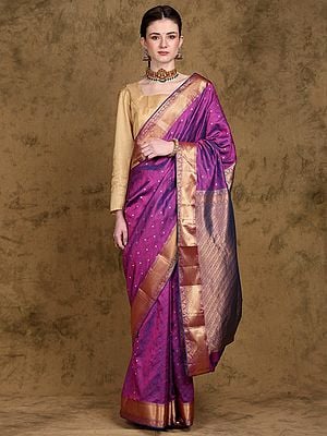 Pure Silk Thread work Paisley Pattern Saree from Bangalore with Zari Border