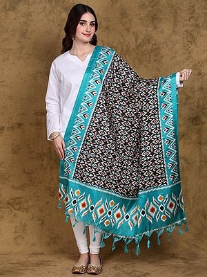 Ikat Print Art Silk Dupatta with Fringes