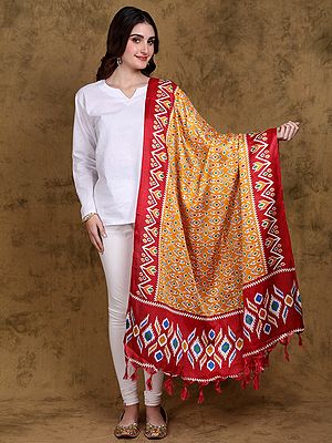 Ikat Print Art Silk Dupatta with Fringes