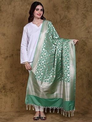 Art Silk Dupatta with All-Over Floral Vines and Fringes