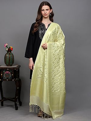 Art Silk Dupatta with All-Over Floral Vines and Fringes
