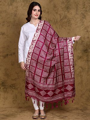 Batik Printed Art Silk Dupatta with Fringes