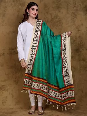 Art Silk Dupatta with Warli Art Print Border