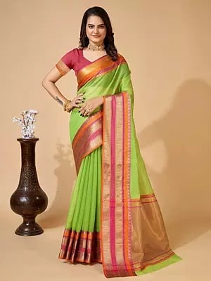 Kota Doria Soft Silk Wide Border Festive Wear Saree With Blouse