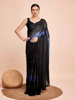 Striped Pattern Party Wear Chiffon Silk Saree With Blouse