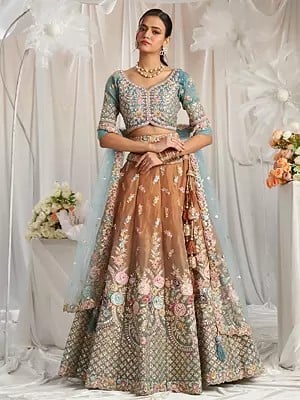 Gota Patti and Moti Embroidery Work Designer Wedding Wear Net Lehenga Choli With Matching Tassels Dupatta