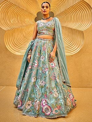 Cut-Dana And Heavy Floral Embroidery Work Wedding Wear Organza Lehenga Choli With Matching Tassels Dupatta