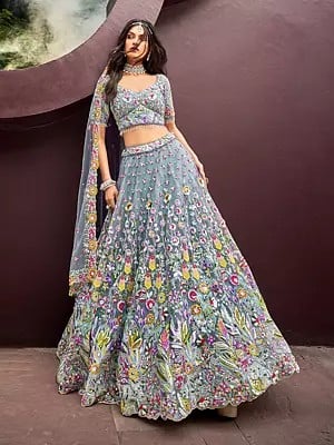 Heavy Sequins And Floral Embroidery Work Fancy Net Lehenga Choli With Attractive Tassels Dupatta