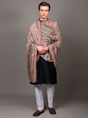 Jamawar Shawl from Amritsar with Woven Paisleys and Flowers in Multicolor