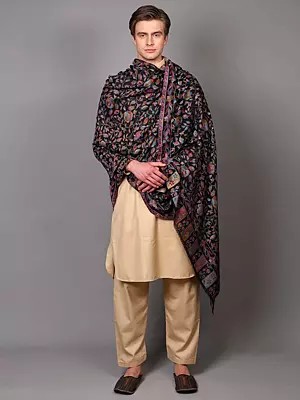 Jamawar Shawl from Amritsar with Woven Paisleys and Flowers in Multicolor