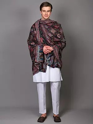 Men's Shawl with Woven Multiclor Flowers Motifs Shawl from Amritsar