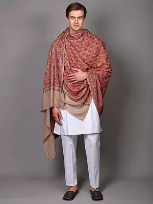 Pure Wool Kashmiri Shawl with Intricate Aari Embroidered Paisleys in Multicolor