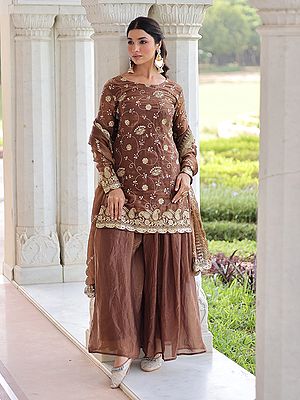 Fendy Sharara Suit Rich Sequins Embroidered Work And Dupatta Wedding And Festive Wear Party Ready Set