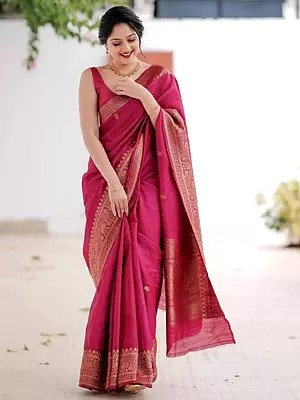 Pink Soft Lichi Silk Saree With Beautiful Rich Pallu And Intricate Jacquard Weaving For Traditional Wedding And Party Wear