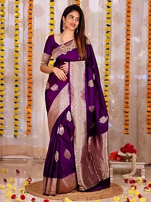 Timeless Soft Lichi Silk Saree With Rich Pallu And All Over Jacquard Weaving For Wedding And Festive Elegance