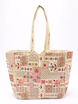 Shoulder Tote Bag with Zari-Sequins Embroidery from Kutch
