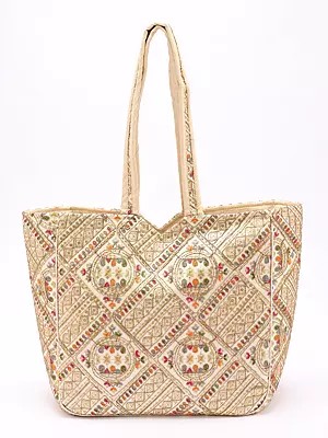 Shoulder Tote Bag with Zari-Sequins Embroidery from Kutch