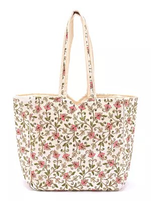 Shoulder Bag with Zari Embroidered Floral Vines Motifs
