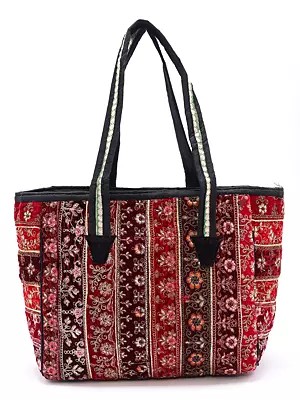 Patchwork Shoulder Tote Bag from Kutch with Floral Zari Embroidery