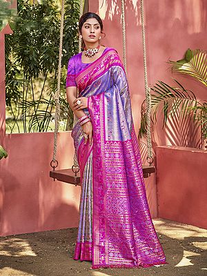Kanjivaram Silk Saree Traditional South Indian Weaving All Over Zari Pattern Wedding And Festive Wear Saree Set