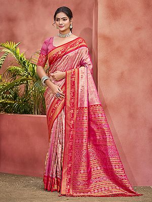 Kanjivaram Silk Saree Traditional South Indian Weaving All Over Zari Pattern Wedding And Festive Wear Saree Set