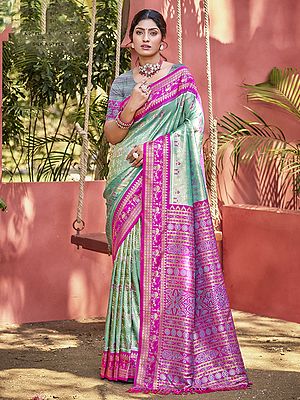 Kanjivaram Silk Saree Traditional South Indian Weaving All Over Zari Pattern Wedding And Festive Wear Saree Set
