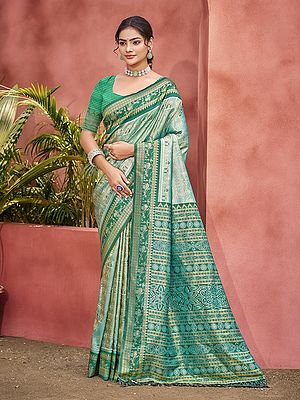 Kanjivaram Silk Saree Traditional South Indian Weaving All Over Zari Pattern Wedding And Festive Wear Saree Set