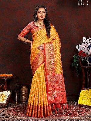 Banarasi Silk Jacquard Woven Saree With Organza Blouse Traditional Festive And Wedding Wear For Women