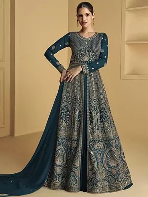 Georgette Gown With Bottom And Dupatta Heavy Embroidery And Sequence Work Wedding And Festive Ethnic Wear For Women