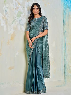 Silk Crepe Saree With Sequins Work And Embroidered Blouse Elegant Designer Border Party Wear Ethnic Drape For Women