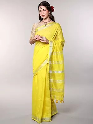 Art Silk Saree with Shimmer Border with Striped Pallu from Bengal