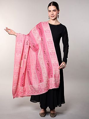 Sozni Embroidered Shawl with Woven Paiselys and Checks from Punjab